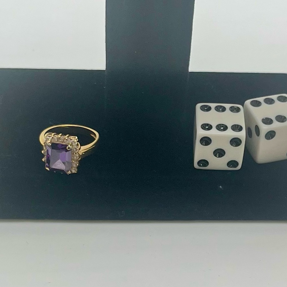Vintage Lind purple cocktail ring 14k hge gold tone - Picture 10 of 11